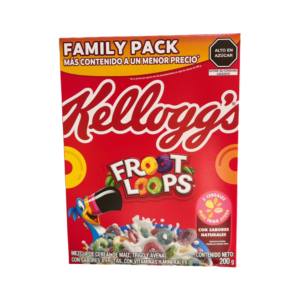 Cereal de aros de colores con sabor frutal, ideal para el desayuno.